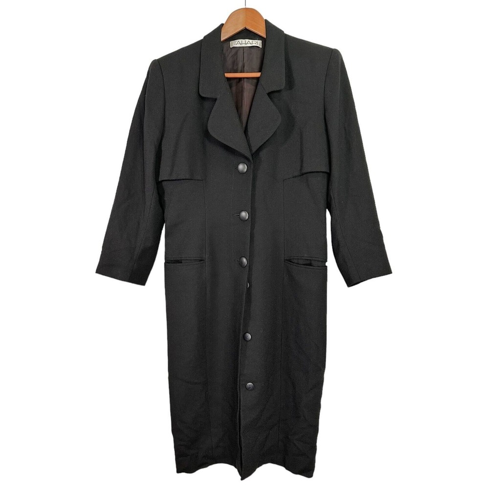 Vintage Tahari Wool Blend Notch Collar Trench Coat Women's 8 - Picture 10 of 16